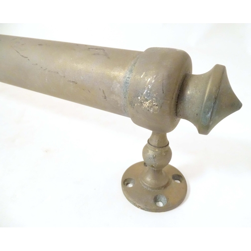 1289 - A Victorian brass towel rail, with wall mounts, 33 3/4