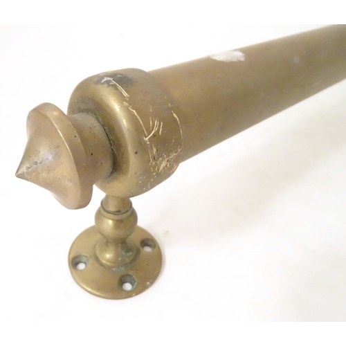 1289 - A Victorian brass towel rail, with wall mounts, 33 3/4