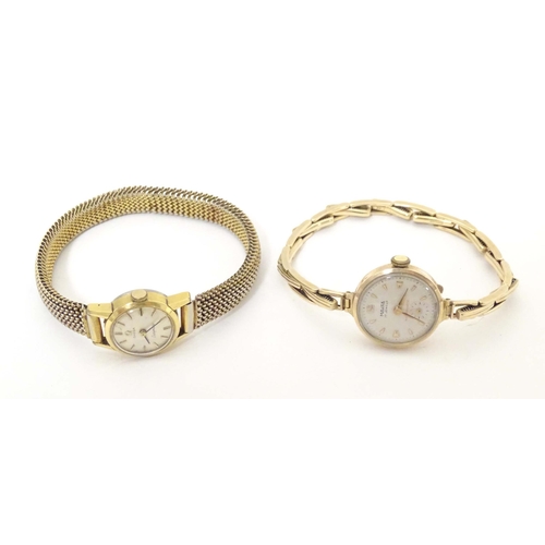 765 - A mid 20thC Omega 'Ladymatic' wrist watch, together with a ladies' 9ct gold cased wrist watch by Maj... 