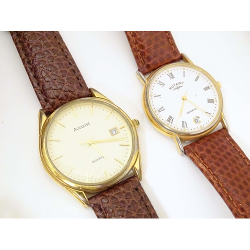 775 - A quantity of 20thC wrist watches, comprising examples by Timex , Accurist and Rotary , together wit... 