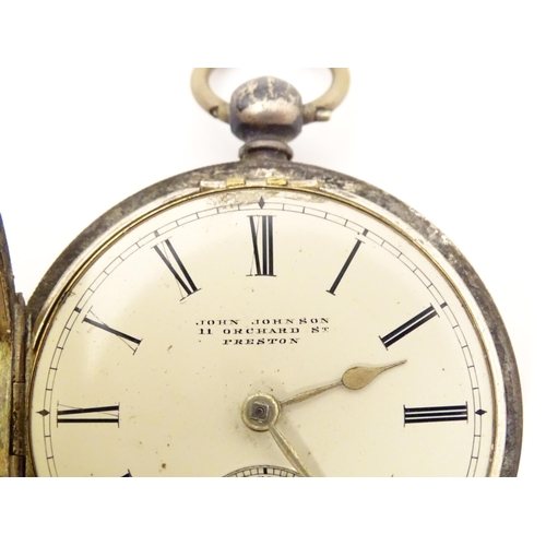 783 - A Victorian silver pocket watch hallmarked Chester 1871, the enamel dial with inset seconds dial and... 