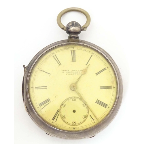 783 - A Victorian silver pocket watch hallmarked Chester 1871, the enamel dial with inset seconds dial and... 