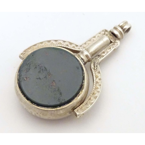 787 - A Victorian silver pendant fob seal / pocket watch key, with central rotating bloodstone and carneli... 