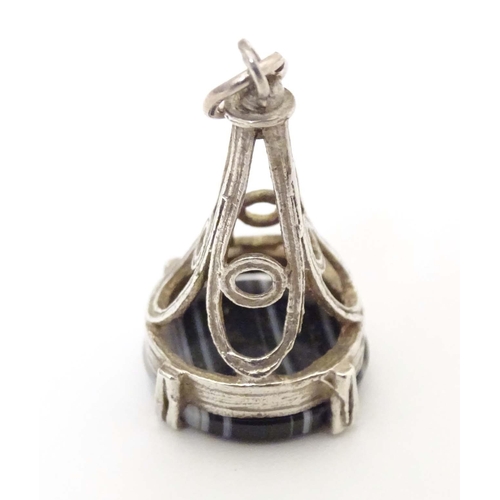 791 - A silver pendant fob seal set with banded agate under. Approx. 1 1/4