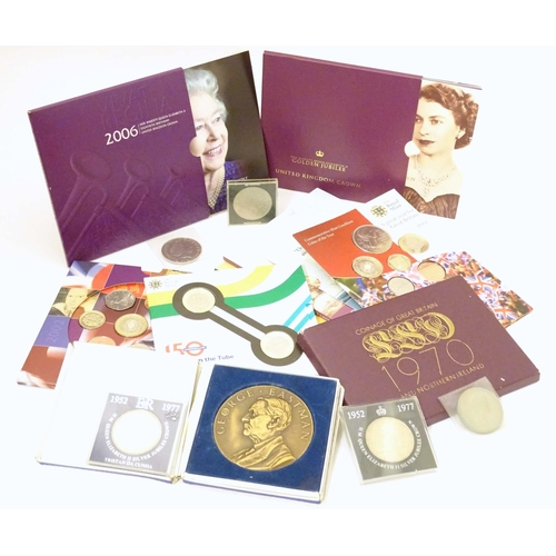 797 - Coins: A quantity of proof coin sets to include 1977 silver jubilee crowns, one labelled Tristan Dac... 