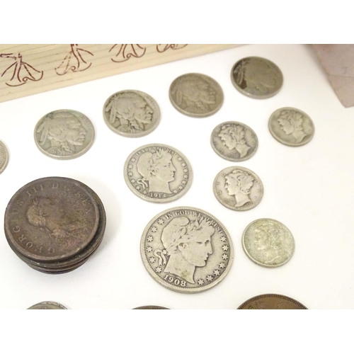 798 - Coins: Assorted 19thC and later English and Foreign coins, tokens, etc. to include an 1838 four penc... 