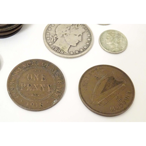 798 - Coins: Assorted 19thC and later English and Foreign coins, tokens, etc. to include an 1838 four penc... 