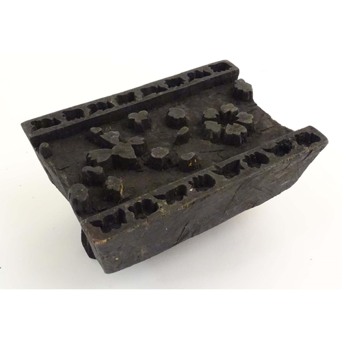 1081 - Five assorted carved wooden printing blocks with floral and foliate decoration. Largest approx. 7 1/... 