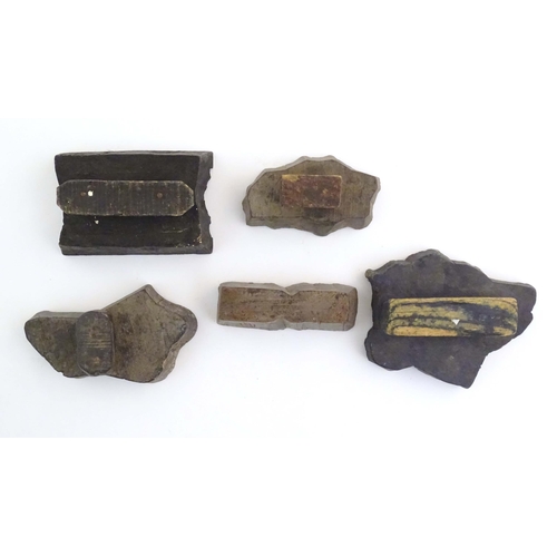 1081 - Five assorted carved wooden printing blocks with floral and foliate decoration. Largest approx. 7 1/... 