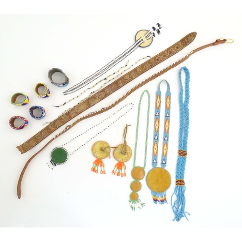 1086 - A quantity of assorted Native American bead jewellery to include disc necklaces, bracelets, belts et... 