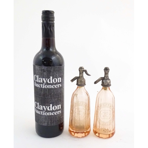 1097 - Local Buckinghamshire interest: Two glass soda syphons / seltzer bottles etched with T. & F. J. Tayl... 