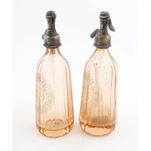 1097 - Local Buckinghamshire interest: Two glass soda syphons / seltzer bottles etched with T. & F. J. Tayl... 