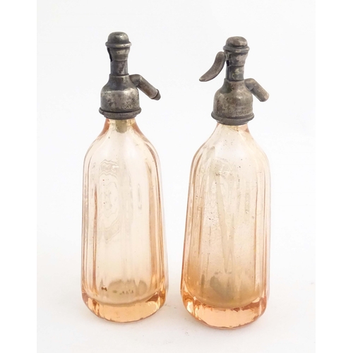 1097 - Local Buckinghamshire interest: Two glass soda syphons / seltzer bottles etched with T. & F. J. Tayl... 