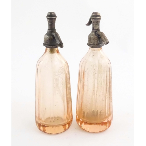 1097 - Local Buckinghamshire interest: Two glass soda syphons / seltzer bottles etched with T. & F. J. Tayl... 