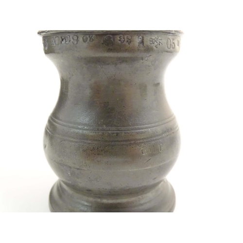 1114 - A quantity of pewter items, comprising two Victorian pint tankards, an early 20thC pint tankard, thr... 