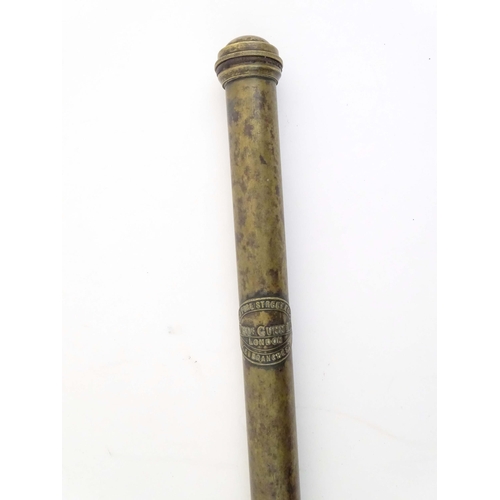 1115 - An early 20thC garden spike / weedkiller syringe, of brass construction and formed as a walking cane... 