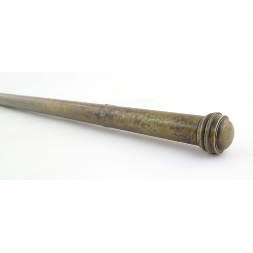 1115 - An early 20thC garden spike / weedkiller syringe, of brass construction and formed as a walking cane... 