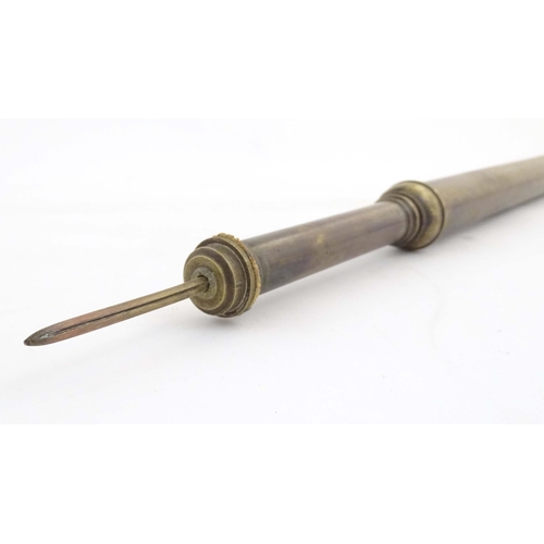 1115 - An early 20thC garden spike / weedkiller syringe, of brass construction and formed as a walking cane... 