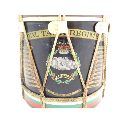 1118 - A mid 20thC novelty ice bucket formed as a military drum, bearing the regimental insignia of the Roy... 