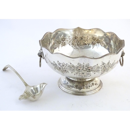 551 - A large silver plate punch bowl and ladle. The punch bowl approx. 12 1/2