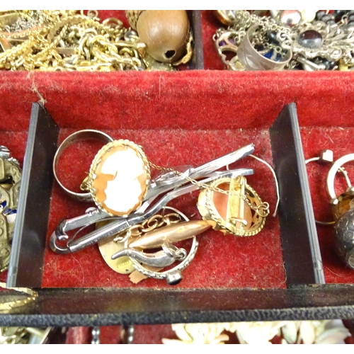 759 - A jewellery box containing assorted costume jewellery together with some silver jewellery, a shell c... 