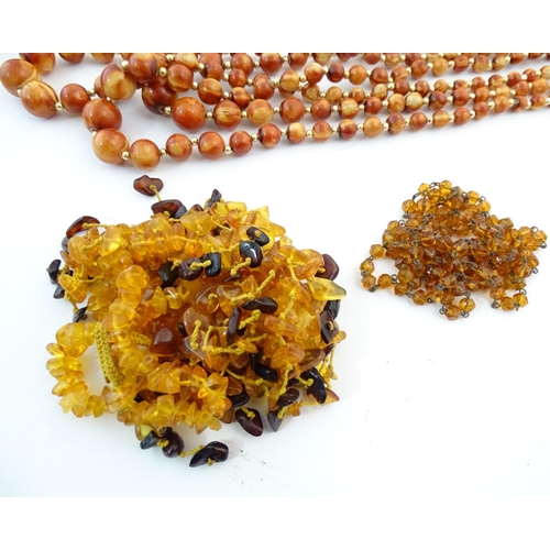 760 - A quantity of assorted bead necklaces to include some amber examples.