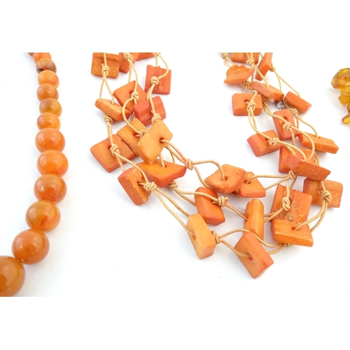 760 - A quantity of assorted bead necklaces to include some amber examples.