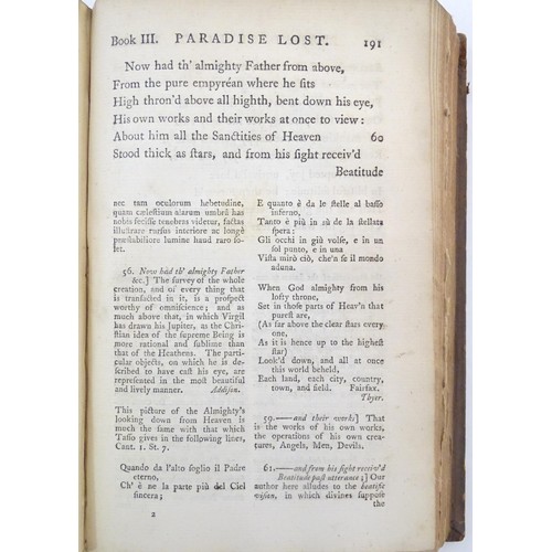 899 - Books: Paradise Lost, A poem in twelve books, vols I & II, by John Milton. Published London, 1763 (2... 