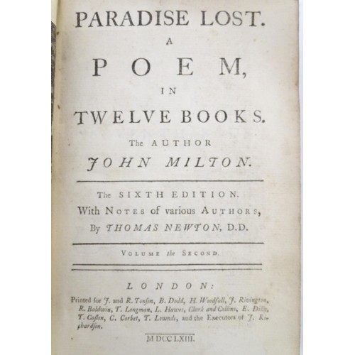 899 - Books: Paradise Lost, A poem in twelve books, vols I & II, by John Milton. Published London, 1763 (2... 