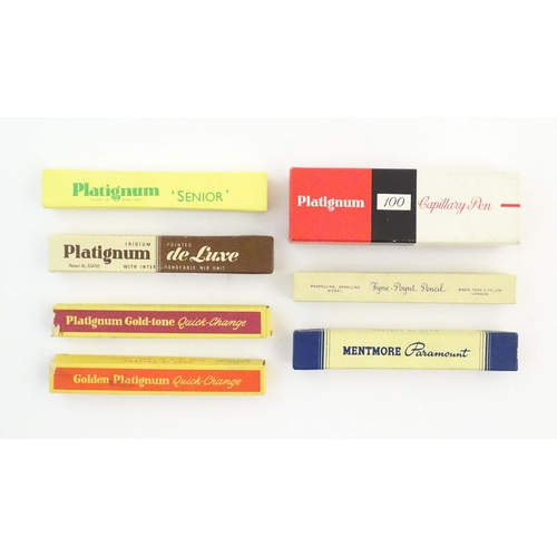 1160 - A quantity of mid 20thC boxed vintage pens, comprising: Platignum 'Senior' , '100 Capillary', 'Gold-... 