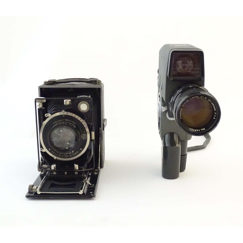 1165 - A quantity of 20thC film cameras and equipment, comprising: a Canon 8-2 cinecamera, a cased Braun Pa... 