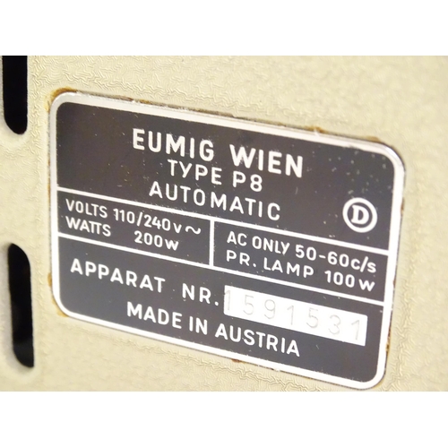 1168 - A Eumig S3 8mm cinecamera, together with a boxed Eumig P8 film projector and Kodak film cassettes.