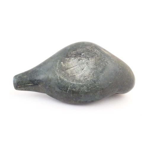 1170 - A 21stC carved hardstone model of a duck by African sculptor Chamu Rumano. Signed under. Approx. 10 ... 