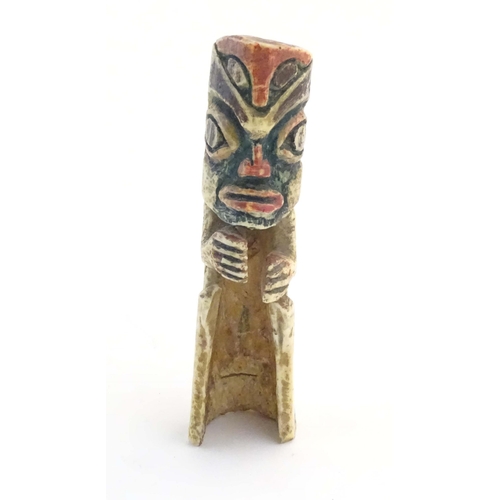 1189 - A North American carved bone figure with polychrome decoration. Possibly Haida / Tlingit. Approx. 5 ... 