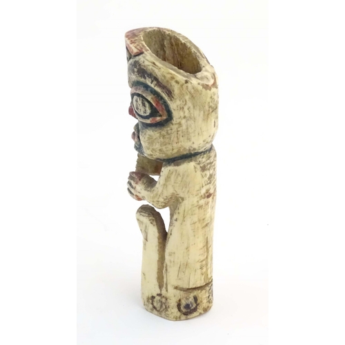 1189 - A North American carved bone figure with polychrome decoration. Possibly Haida / Tlingit. Approx. 5 ... 