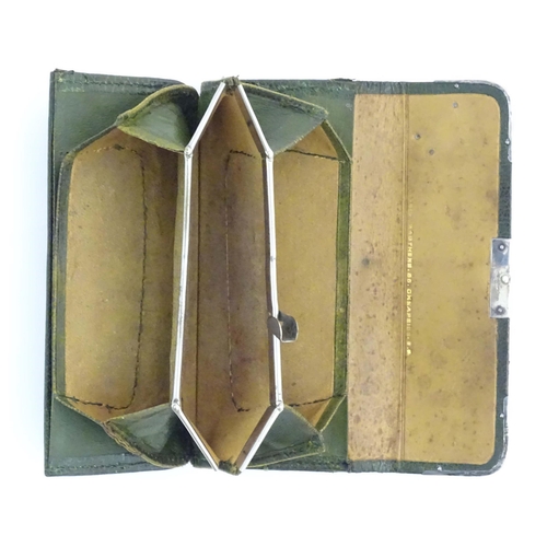 1229 - A Victorian green leather purse of rectangular form retailed by Mappin Brothers, 66 Cheapside, with ... 