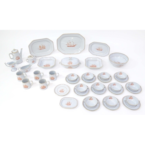 204 - A quantity of Copeland Spode dinner wares in the Tradewinds pattern decorated with various 19thC sai... 