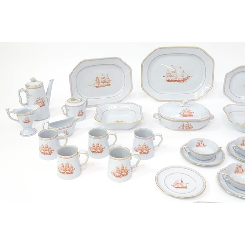 204 - A quantity of Copeland Spode dinner wares in the Tradewinds pattern decorated with various 19thC sai... 