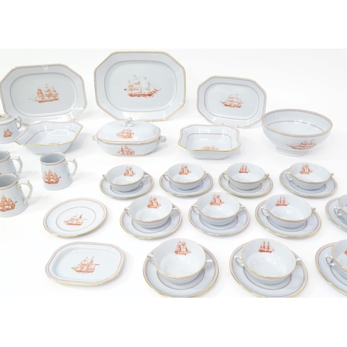 204 - A quantity of Copeland Spode dinner wares in the Tradewinds pattern decorated with various 19thC sai... 