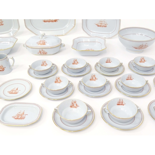 204 - A quantity of Copeland Spode dinner wares in the Tradewinds pattern decorated with various 19thC sai... 