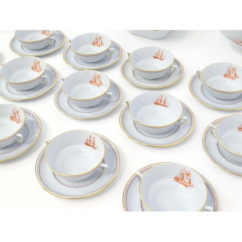 204 - A quantity of Copeland Spode dinner wares in the Tradewinds pattern decorated with various 19thC sai... 