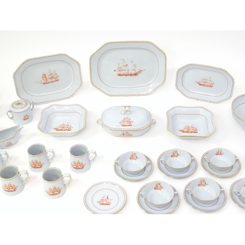 204 - A quantity of Copeland Spode dinner wares in the Tradewinds pattern decorated with various 19thC sai... 