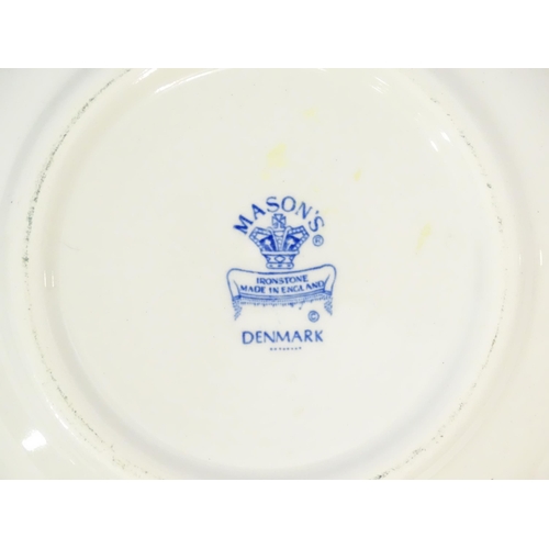 205 - A quantity of blue and white tea and dinner wares in the pattern Denmark / Blue Denmark with floral ... 