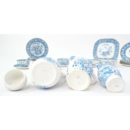 208 - A quantity of Copeland / Copeland Spode blue and white tea wares decorated with floral, foliate and ... 