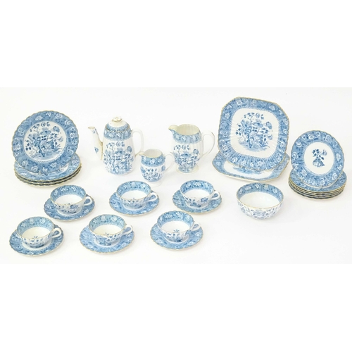 208 - A quantity of Copeland / Copeland Spode blue and white tea wares decorated with floral, foliate and ... 