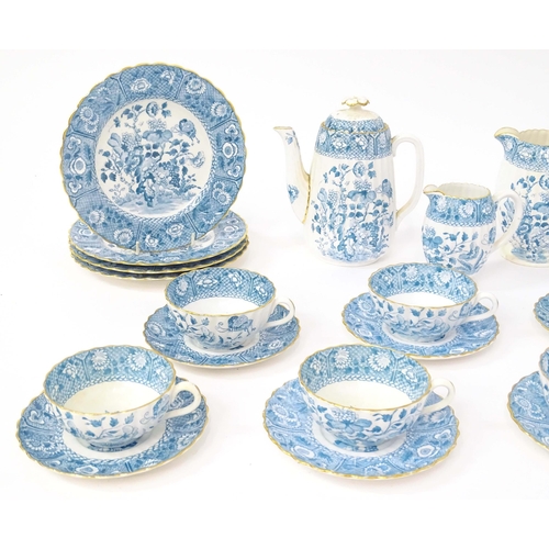 208 - A quantity of Copeland / Copeland Spode blue and white tea wares decorated with floral, foliate and ... 