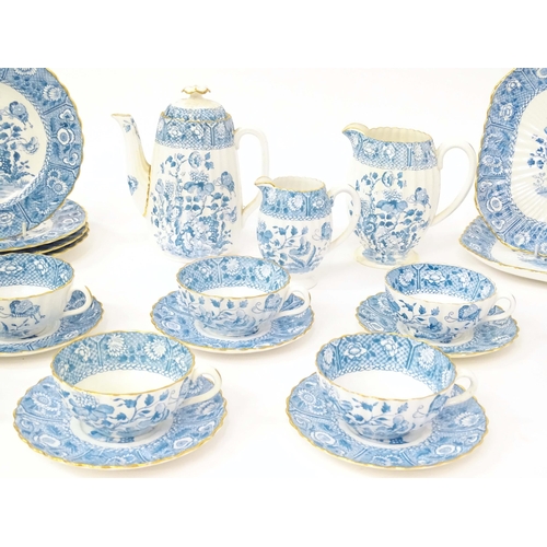 208 - A quantity of Copeland / Copeland Spode blue and white tea wares decorated with floral, foliate and ... 