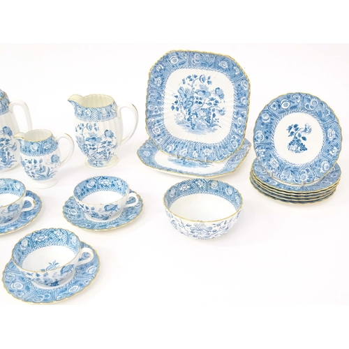 208 - A quantity of Copeland / Copeland Spode blue and white tea wares decorated with floral, foliate and ... 