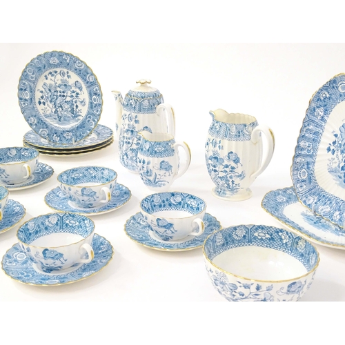 208 - A quantity of Copeland / Copeland Spode blue and white tea wares decorated with floral, foliate and ... 