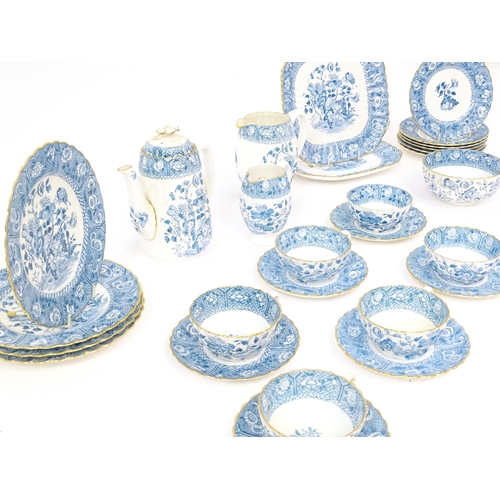 208 - A quantity of Copeland / Copeland Spode blue and white tea wares decorated with floral, foliate and ... 